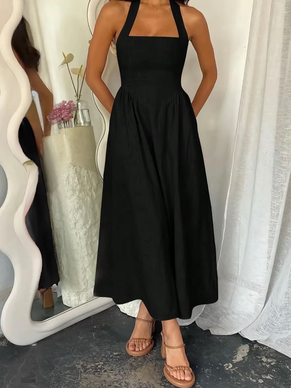 Black Midaxi A-Line Skirt